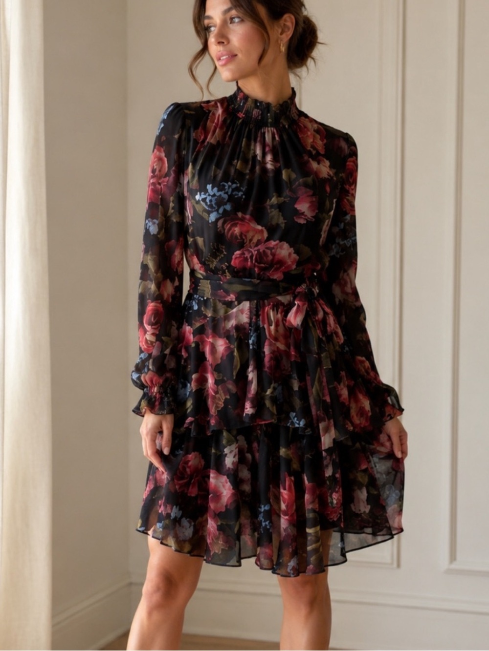 Alex Marie Rosalia Dark Floral Dress Long Sleeve Dress Size 12